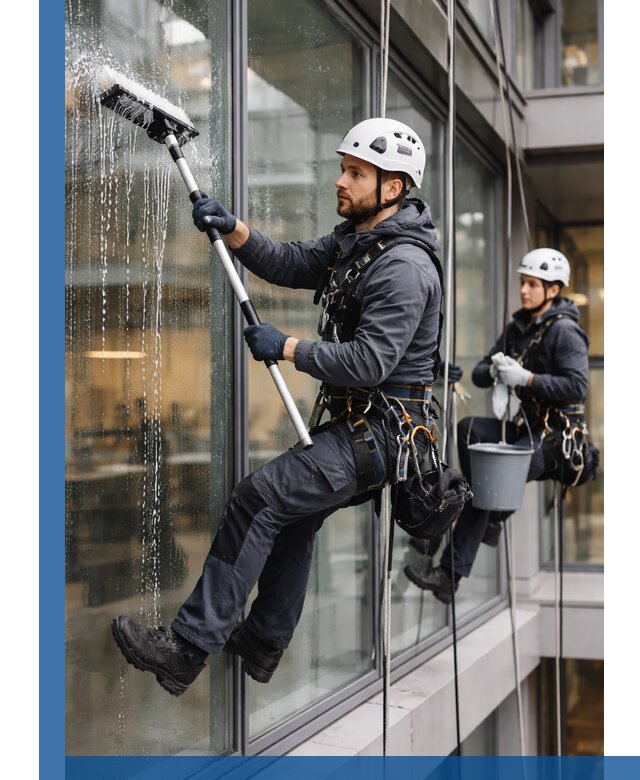 Профессиональная мойка витражей промышленными альпинистами в Киселёвске