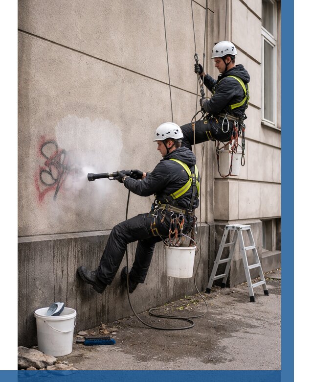 Удаление граффити с фасада в Киселёвске от 4626 р. | ВЫСОТНИК-Кис