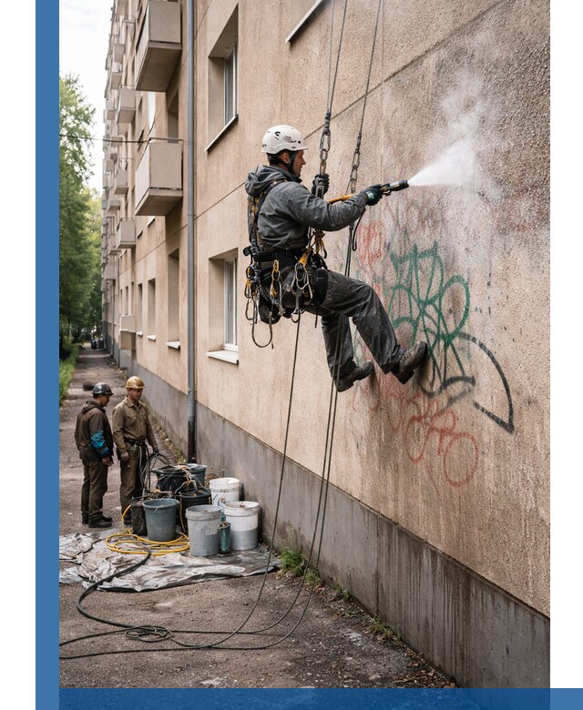 Удаление граффити с фасада в Киселёвске без следов и повреждений