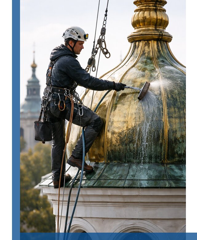 Профессиональная мойка куполов и шпилей высотными альпинистами в Киселёвске