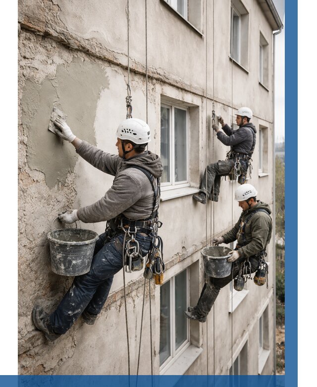 Ремонт штукатурного фасада в Киселёвске от 771 р. под ключ | ВЫСОТНИК-Кис