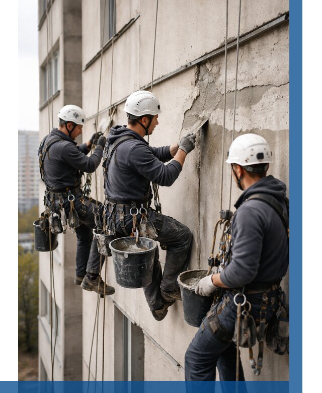 Ремонт бетонных элементов фасада в Киселёвске от 2570 р. | ВЫСОТНИК-Кис