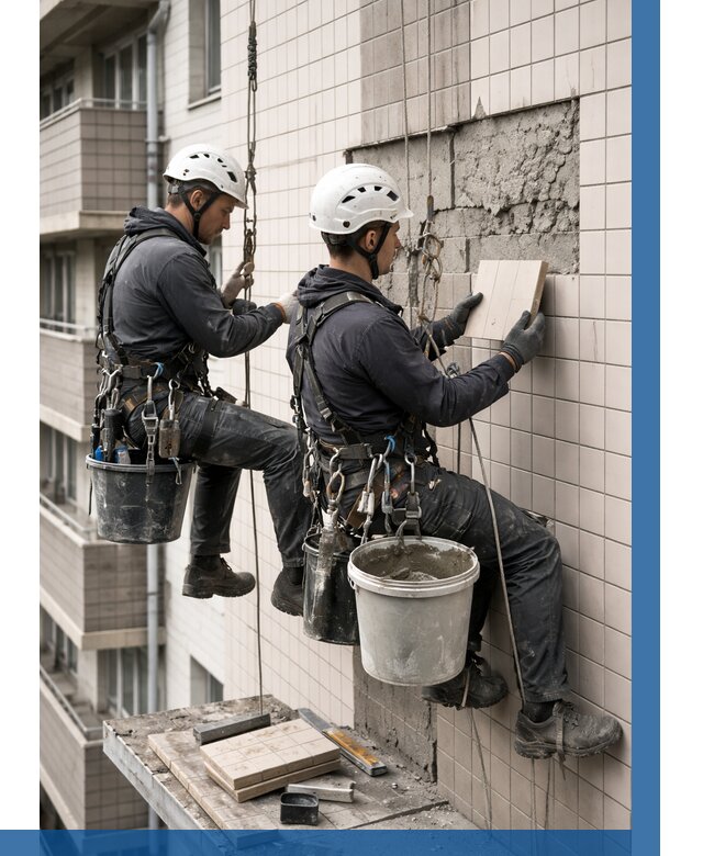 Ремонт облицовки фасада плиткой в Киселёвске от 1851 р. | ВЫСОТНИК-Кис