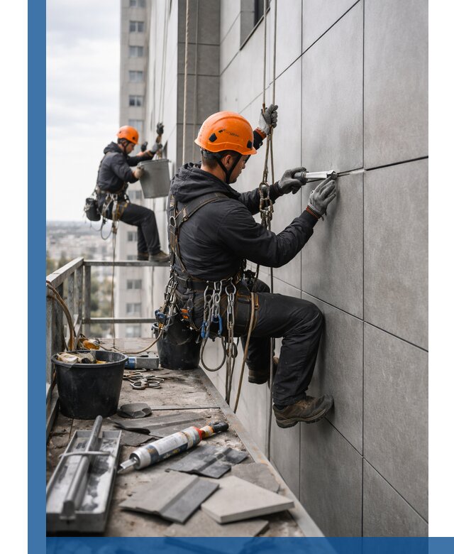 Профессиональный ремонт фасада из керамогранита в Киселёвске