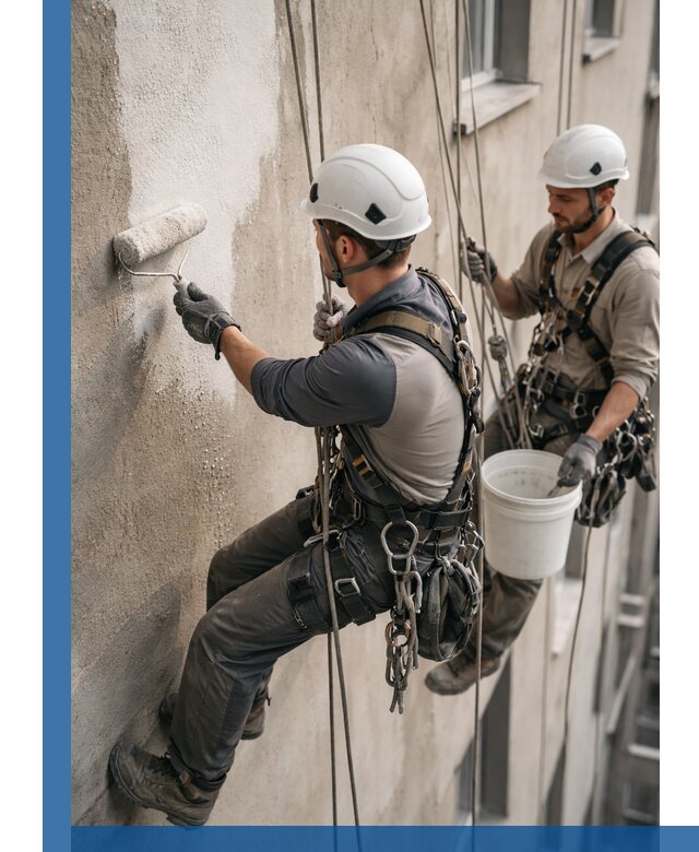 Грунтовка фасада на высоте в Киселёвске промышленными альпинистами