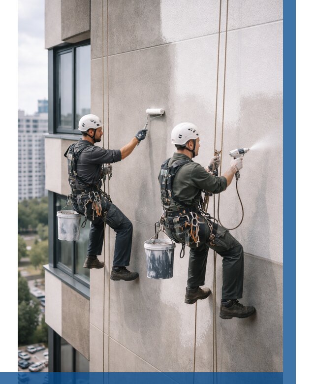 Покраска фасада альпинистами в Киселёвске от 308 р. | ВЫСОТНИК-Кис