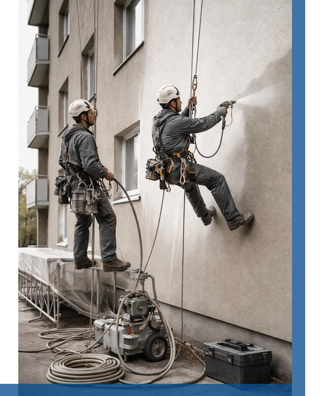 Безвоздушная покраска фасада в Киселёвске от 226 р/м² | ВЫСОТНИК-Кис