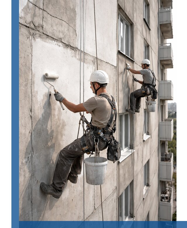 Покраска бетонного фасада в Киселёвске для жилых и промышленных объектов