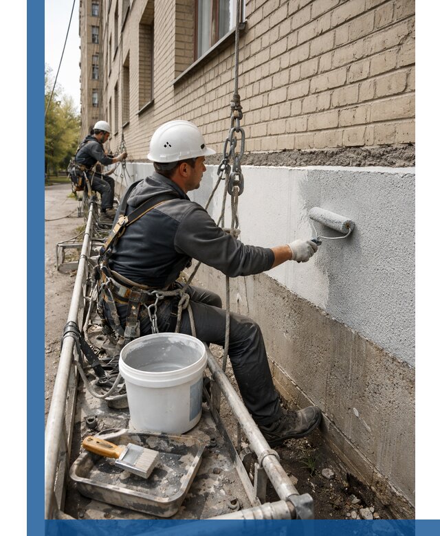 Окраска цоколя здания в Киселёвске профессионально и надежно