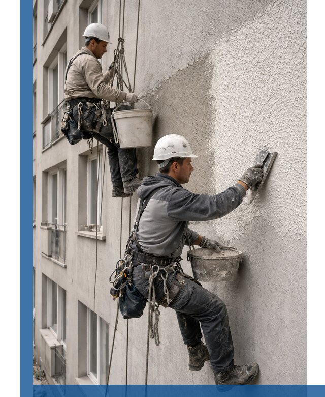 Нанесение декоративной штукатурки короед на фасад в Киселёвске