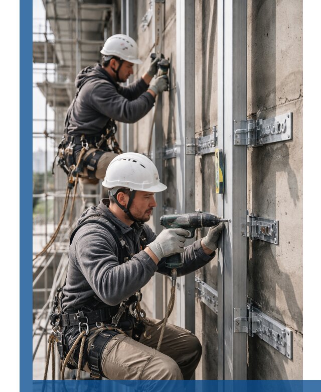 Монтаж и крепление подсистемы вентфасада в Киселёвске