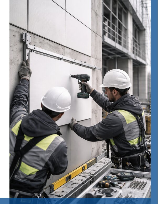 Монтаж композитных панелей фасада в Киселёвске от 2570 р. | ВЫСОТНИК-Кис