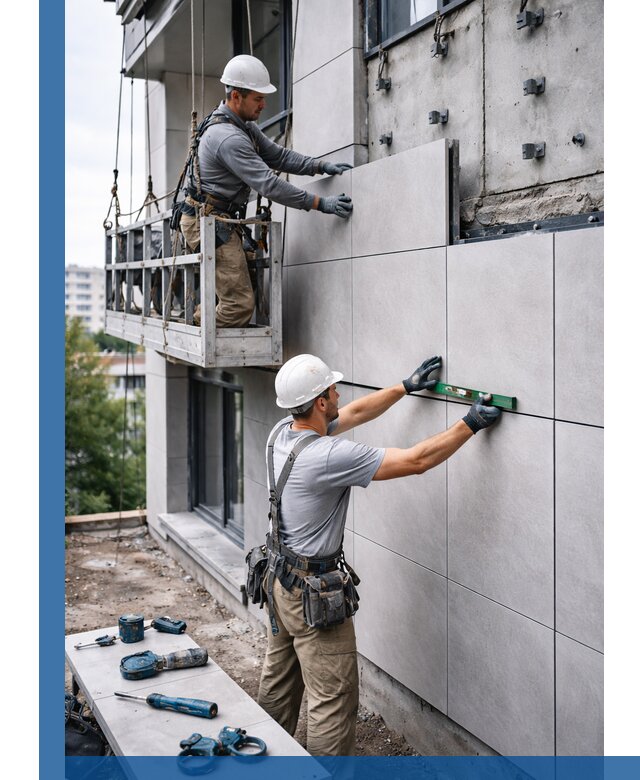 Монтаж керамогранита на фасад в Киселёвске под ключ с гарантией качества