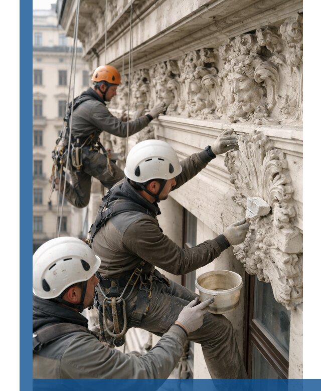 Реставрация фасадной лепнины с высотными работами в Киселёвске