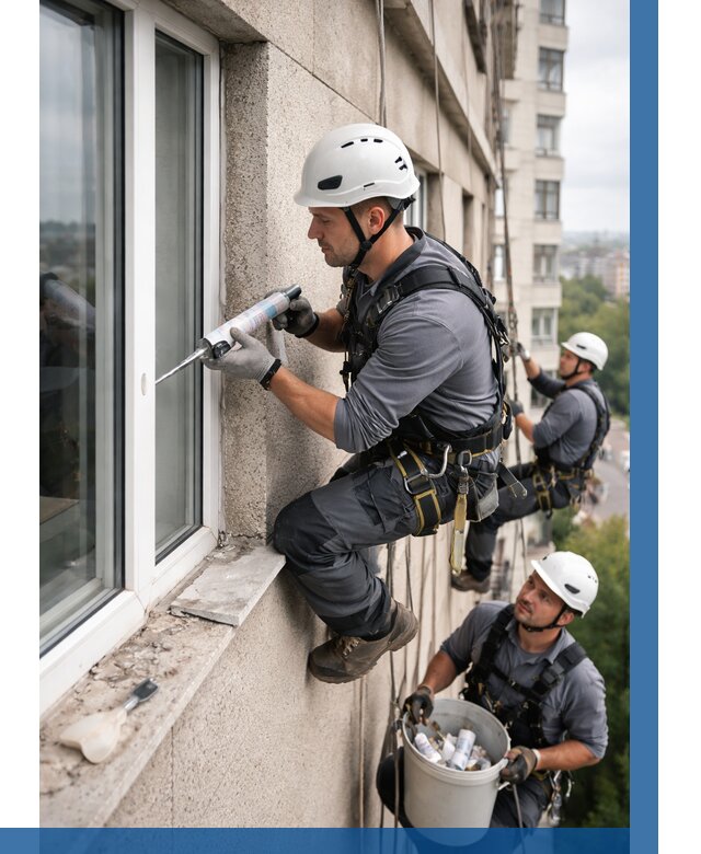 Герметизация оконных швов снаружи в Киселёвске от 1542 р. | ВЫСОТНИК-Кис