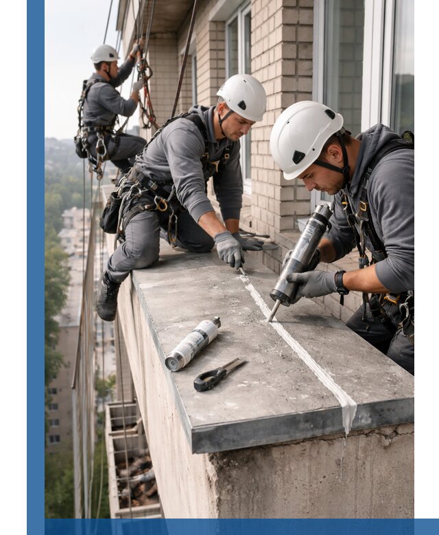 Герметизация балконного козырька в Киселёвске профессионально