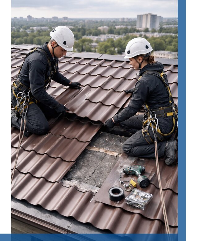 Ремонт металлочерепицы на крыше в Киселёвске от 925 р. | ВЫСОТНИК-Кис