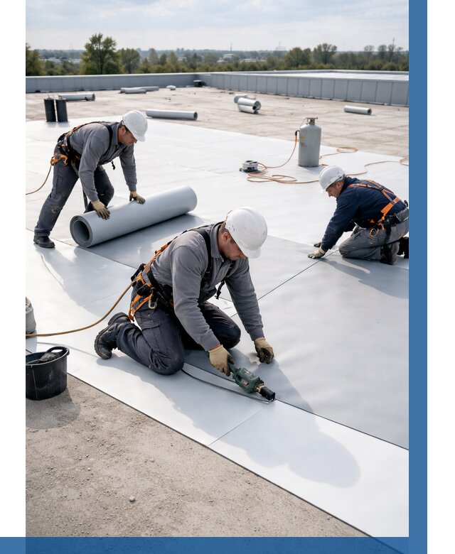 Монтаж мембранной кровли под ключ в Киселёвске от 1234 р. | ВЫСОТНИК-Кис