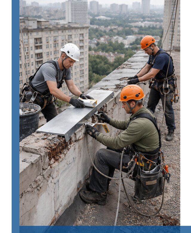 Ремонт парапета на кровле в Киселёвске, высотные работы с гарантией