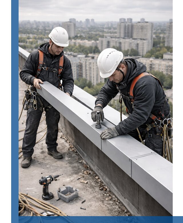 Монтаж парапетных крышек и ограждений кровли в Киселёвске