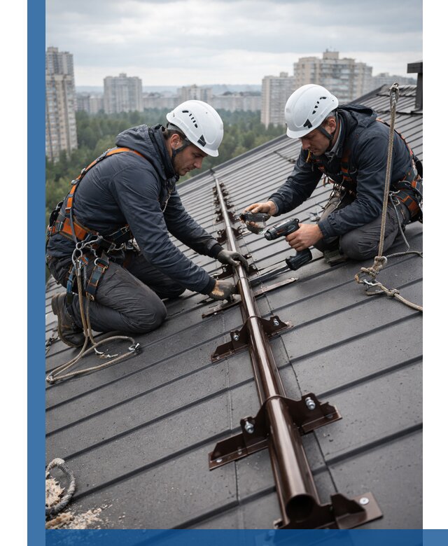 Монтаж снегозадержателей на кровле зданий в Киселёвске под ключ