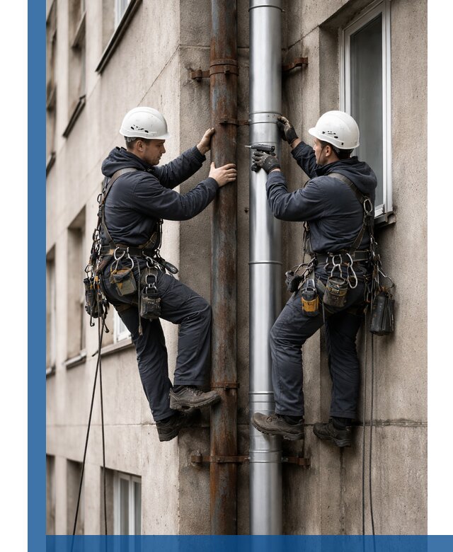 Замена водосточных труб в Киселёвске: монтаж и демонтаж под ключ