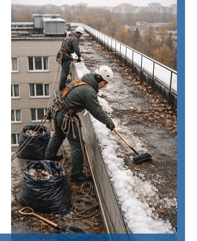 Очистка кровли по периметру в Киселёвске от 565 р. | ВЫСОТНИК-Кис