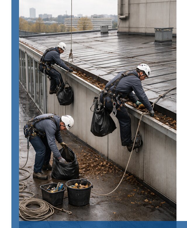 Очистка кровли по периметру в Киселёвске силами промышленных альпинистов