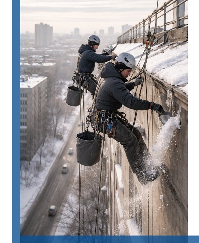 Очистка карнизов от снега в Киселёвске профессионально и безопасно