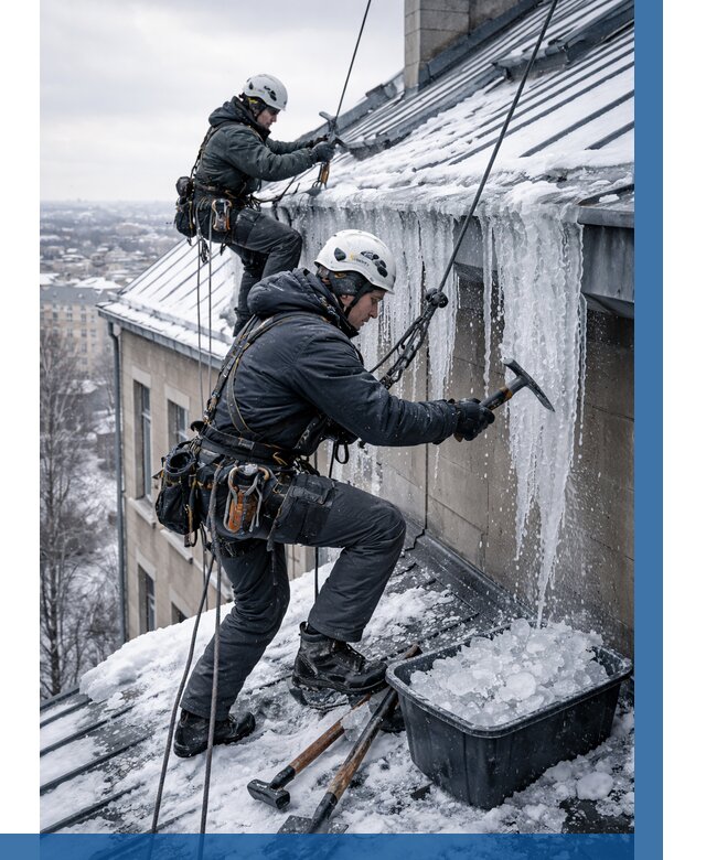 Удаление наледи с кровли в Киселёвске от 5655 р. | ВЫСОТНИК-Кис