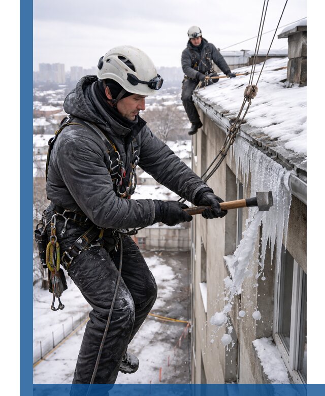 Сбивание и удаление сосулек с крыши в Киселёвске безопасно