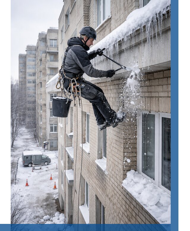 Удаление наледи с карнизов в Киселёвске от 360 р. | ВЫСОТНИК-Кис