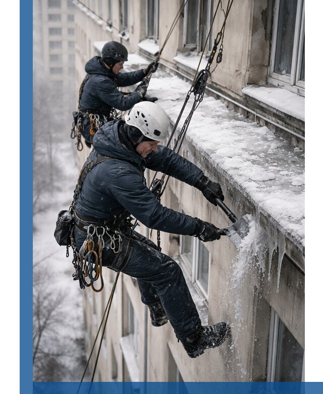 Удаление наледи и сосулек с карнизов в Киселёвске профессионально