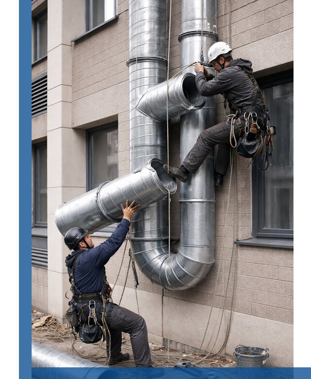 Монтаж фасадных воздуховодов в Киселёвске с герметизацией и крепежом