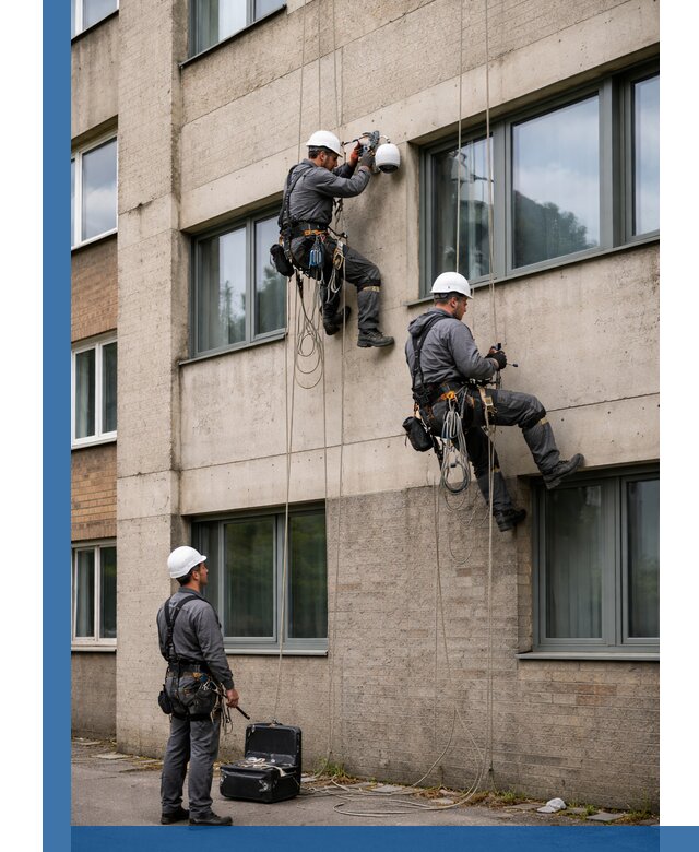Монтаж фасадных камер видеонаблюдения в Киселёвске под ключ