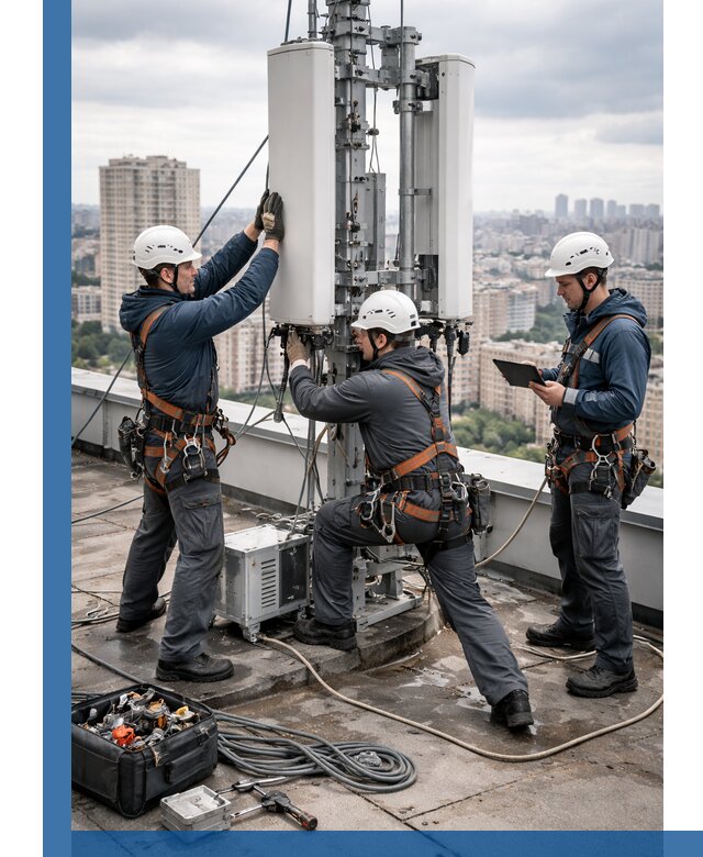 Монтаж антенн связи на крыше в Киселёвске с вводом в эксплуатацию