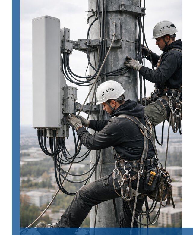 Монтаж оборудования связи на мачте в Киселёвске с пусконаладкой