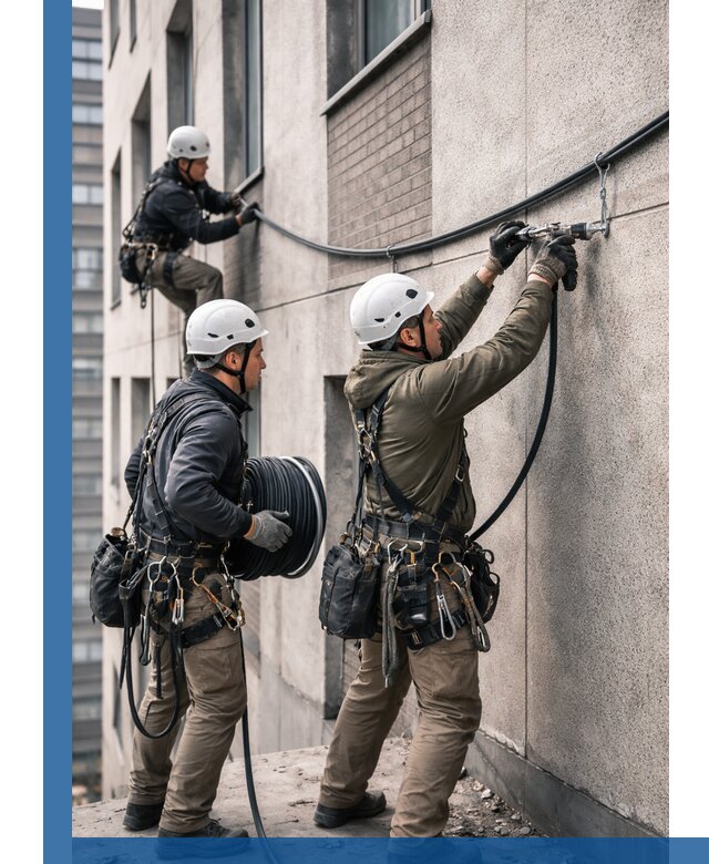 Прокладка кабеля по фасаду в Киселёвске, профессиональный монтаж