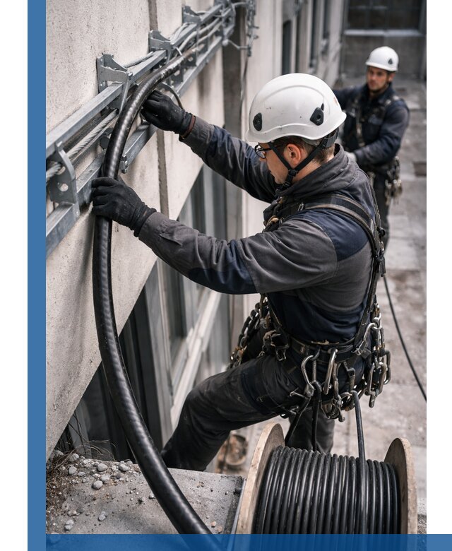 Протяжка кабеля питания на высоте в Киселёвске с гарантией безопасности и качества