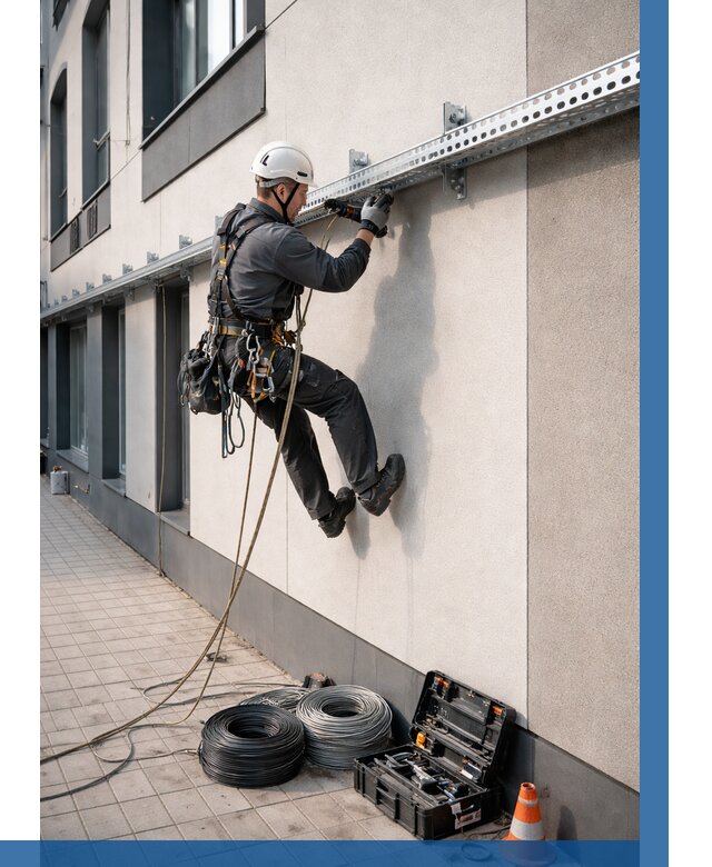 Монтаж кабельных лотков на фасаде в Киселёвске от 1234 р. | ВЫСОТНИК-Кис