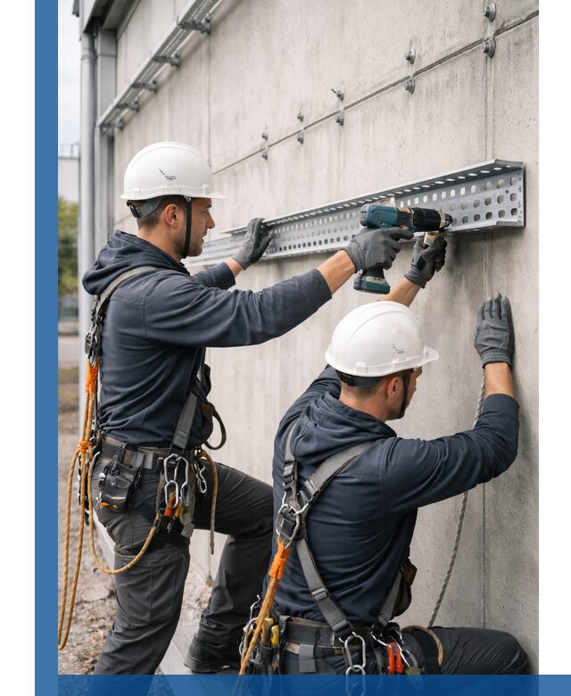 Монтаж кабельных лотков на фасаде зданий в Киселёвске с гарантией