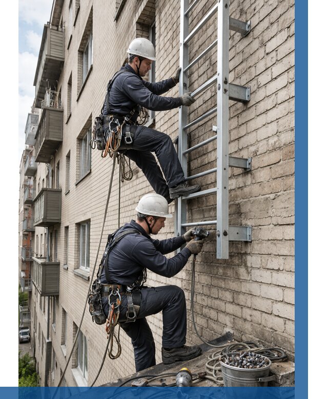 Монтаж пожарной лестницы в Киселёвске от 25703 р заказать у ВЫСОТНИК-Кис