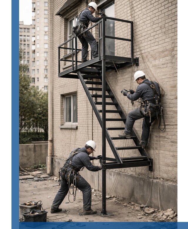 Монтаж пожарной лестницы в Киселёвске, установка и крепление