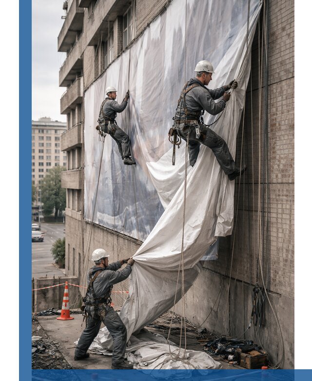 Демонтаж баннеров с фасада в Киселёвске оперативно и безопасно