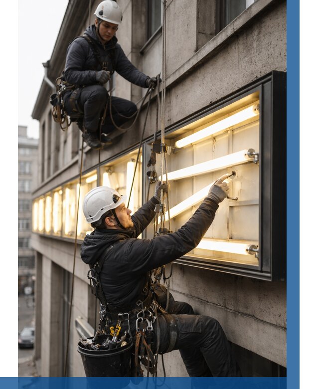 Замена ламп в вывеске в Киселёвске под ключ от 3598 р. | ВЫСОТНИК-Кис
