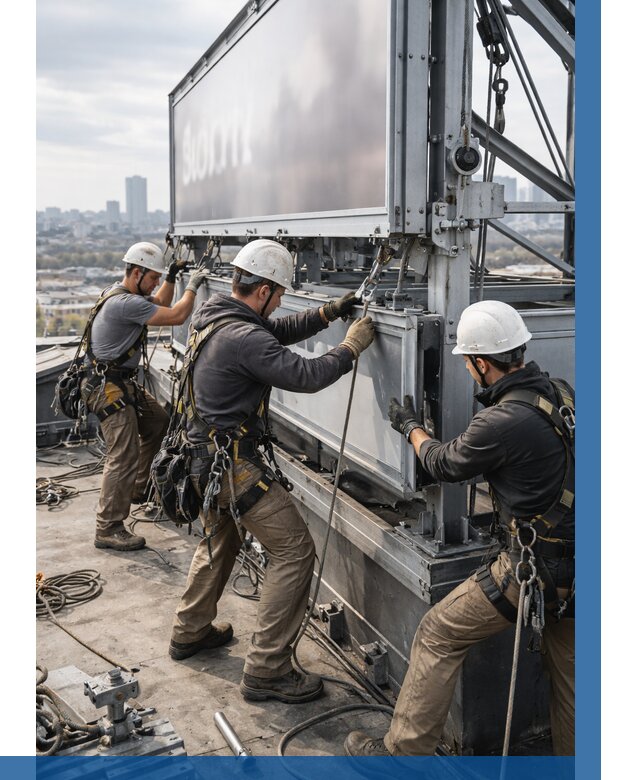 Монтаж крышной рекламной конструкции в Киселёвске от 61686 р.|ВЫСОТНИК-Кис