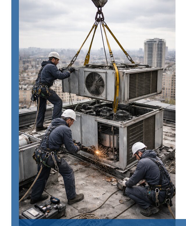 Демонтаж крышной установки в Киселёвске любой сложности