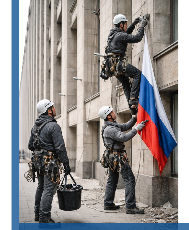 Профессиональная установка флагов на фасаде в Киселёвске