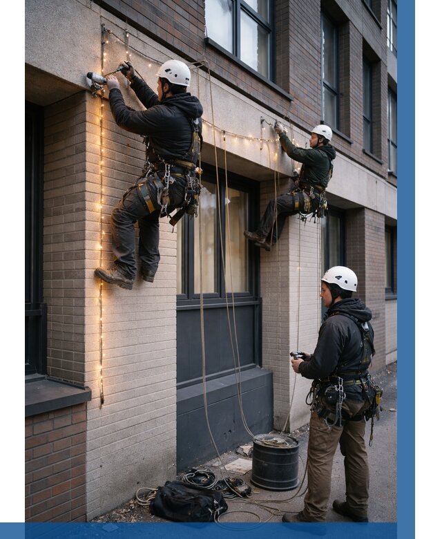 Монтаж гирлянд на фасаде в Киселёвске от 3598 р. | ВЫСОТНИК-Кис