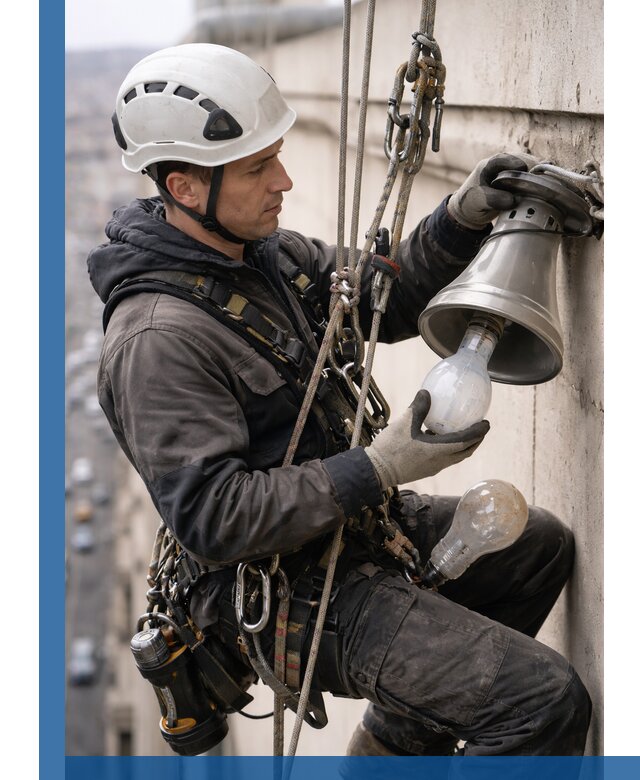 Замена ламп на высоте в Киселёвске профессионально и быстро